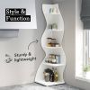 Modern Whimsical 5 Shelf Corner Bookcase Stand White Wood Finish