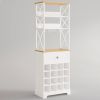 White/Natural Wine Bottle & Glass Rack Cabinet Bar Storage