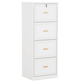 Vertical File Cabinet in White Wood Finish with 4 Lockable Storage Drawers