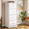 Vertical File Cabinet in White Wood Finish with 4 Lockable Storage Drawers
