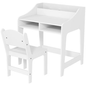 Qaba Kids Desk and Chair Set with Storage and Shelves, for Bedroom & Study Room, Gift for 3-8 Years Old, White