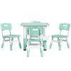 Qaba Height Adjustable 5pc Toddler Table and Chair Set with Storage Box, Green, Easy to Wipe, for 18 Months - 5 Years