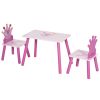Qaba Kids Wood Table and Chair, 3-Piece Set with Crown Pattern, Charming Desk for Toddlers 3-8 Years, Princess-Themed Room, Pink