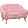 Qaba Toddler Sofa Pink 2-Seat Durable Linen Wood Frame Seating for Kids 3-6 Years Nursery Room Couch