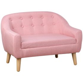 Qaba Toddler Sofa Pink 2-Seat Durable Linen Wood Frame Seating for Kids 3-6 Years Nursery Room Couch