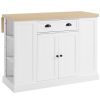 HOMCOM Kitchen Island Table Freestanding with Storage Cabinet Drop Leaf Adjustable Shelves White