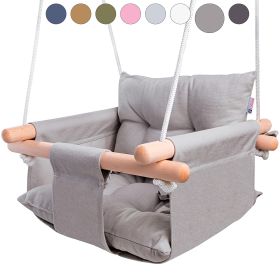 Canvas Baby Swing Wooden Hanging Swing Seat Chair with Safety Belt Durable Baby Swing Chair Outdoor and Indoor Swing for Kids Mounting Hardware Includ