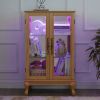 Elegant Light Oak Curio Cabinet with Tempered Glass Doors, LED Light