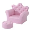 Qaba Kids Sofa Set with Footstool, Princess Theme, Diamond Decoration - Cozy Furniture for Children