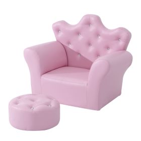 Qaba Kids Sofa Set with Footstool, Princess Theme, Diamond Decoration - Cozy Furniture for Children