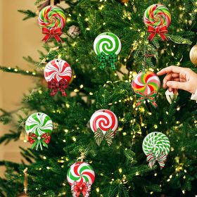 24PCS Christmas Candy Ornament with Ropes Colorful Candy Round Lollipop Wooden Pendant Xmas Hanging Decoration for Christmas Indoor Outdoor Home Yard