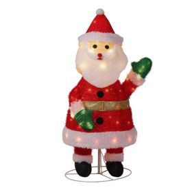 3.3FT Lighted Santa Claus Waving Hand Christmas Yard Decorations, Pre-lit Pull Up Santa with 100 Warm White LEDs