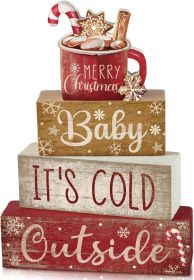 4 Pcs Christmas Table Decor Wooden Hot Cocoa Decoration Christmas Centerpiece Winter Tiered Tray Decor Decorative Red Hot Cocoa Block Signs Gift Farmh
