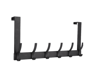 Door hooks, door towel rack, with 12 hooks for hanging clothes, coats, towels, and hats, 1 piece, black.