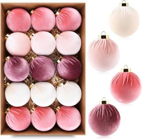 Velvet Christmas Ornaments Balls for Tree - 15pcs Pink Christmas Ornaments Shatterproof for Xmas Decorations - Multicolor Pink & Beige 80mm 3.15inch