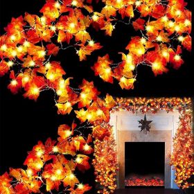 TURNMEON 6 Pack Thanksgiving Decorations Enlarged Maples Leafed Garland, 60Ft 120LED Fall Decor for Home Fall Lights