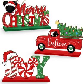 3 Pcs Christmas Mouse Table Sign Decor, Cute Merry Christmas Centerpieces Decorative Wooden Signs