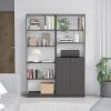 Layton 2 Piece Home Bookcase set, 49" Wide with 8 Shelves and Double Door Cabinet, Living Room Set Matte Gray - White