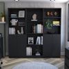 Hialeah 3 Piece Home Bookcase set, 74" Wide with 10 Shelves and Two Double-Door Cabinet , Living Room Set Set Black