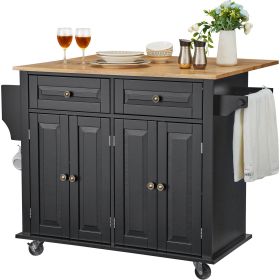 VEVOR Kitchen Island Cart, 43" Wood Top Mobile Carts with Storage Cabinet, Rolling Table with Drop Leaf, Spice Rack, Towel Bar, Adjustable Shelf
