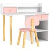 Qaba Kids Study Desk with Storage, Kids Desk and Chair Set for Bedroom & Study Room, Girls Boys Aged 3-8 Years, Pink