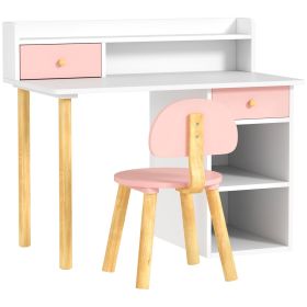 Qaba Kids Study Desk with Storage, Kids Desk and Chair Set for Bedroom & Study Room, Girls Boys Aged 3-8 Years, Pink