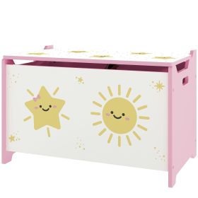 Qaba Toy Box with Lid, Safety Hinges and Groove Handles, Toy Storage Organizer for Kids, Living Room, Playroom, Pink