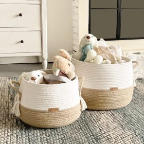 Xemussa 1pc Brown Tassel Handle Cotton rope Large Storage Basket for Toy, Small Basket for Stuffed Animal,Clothes