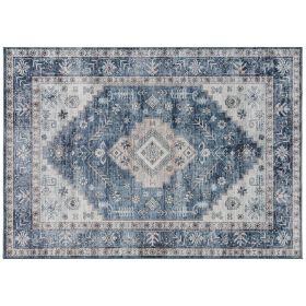HOMCOM 5x7 Area Rug, Vintage Washable Rug, Non-Slip Floor Carpet for Living Room, Bedroom, Dining Room, Blue