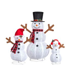 Set of 3 Lighted Snowman Family Christmas Yard Decorations, 4FT 3FT 2FT Pre-lit Pull Up Snowman with 270 White LEDs