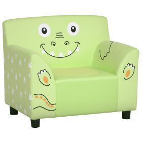 Kids Sofa, Armrest Chair for Preschool, Toddler Couch for Kids Room, Kindergarten with Cute Animal Print, Super-soft Velvet, Eucalyptus Wood, Green