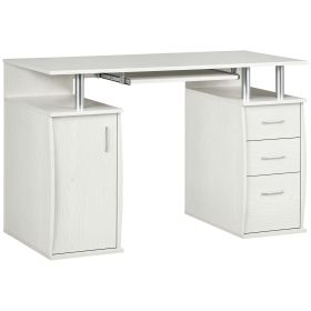 47" Computer Desk with Keyboard Tray and Storage Drawers, Home Office Workstation Table with Storage Shelves, White