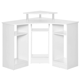 L-Shaped Computer Desk with Monitor Stand, Home Office Corner Desk Study Workstation for Small Space, White