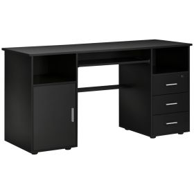 Computer Desk with Keyboard Tray and Drawers, Writing Desk, Home Office Workstation, Black