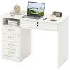 Home Office Desk with Storage, Computer Desk with Lockable Drawer and Open Compartment, White
