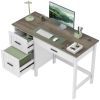 Computer Desk with 3 Drawers, Farmhouse Home Office Desk with File Drawer and Wood Grain Top for Small Spaces, White