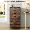 7-drawer Vertical File Cabinet for Home Office, Storage Cabinet with Wheels, 18.7"x15.6"x35.4", Rustic Brown