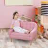 Qaba Toddler Sofa Pink 2-Seat Durable Linen Wood Frame Seating for Kids 3-6 Years Nursery Room Couch