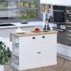 HOMCOM Kitchen Island Table Freestanding with Storage Cabinet Drop Leaf Adjustable Shelves White