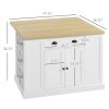 HOMCOM Kitchen Island Table Freestanding with Storage Cabinet Drop Leaf Adjustable Shelves White