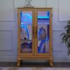 Elegant Light Oak Curio Cabinet with Tempered Glass Doors, LED Light