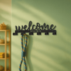 CIFbuy™ Black Metal Wall-Mounted Key Holder 1-piece Elegant "WELCOME" Design with 8 Hooks Auxiliary Hook Ideal for Stylish Key Organization Entryway L