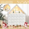 Christmas Advent Calendar, 2022 Light Up Table Xmas Wooden House Holiday Decoration with Countdown Drawer, Village, for kids Adults, White