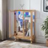 Elegant Light Oak Curio Cabinet with Tempered Glass Doors, LED Light