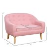 Qaba Toddler Sofa Pink 2-Seat Durable Linen Wood Frame Seating for Kids 3-6 Years Nursery Room Couch