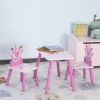 Qaba Kids Wood Table and Chair, 3-Piece Set with Crown Pattern, Charming Desk for Toddlers 3-8 Years, Princess-Themed Room, Pink