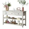 Console Table with Wood Frame and Legs; Sofa Table Entryway Table with 3 Drawers and 2 Open Shelves Antique White