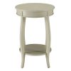 Antique White Round Side Table with Bottom Shelf