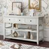 Console Table with Wood Frame and Legs; Sofa Table Entryway Table with 3 Drawers and 2 Open Shelves Antique White