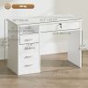 Home Office Desk with Storage, Computer Desk with Lockable Drawer and Open Compartment, White
